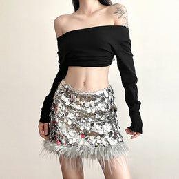 Silver Toned Embellished Peplum Skirt
