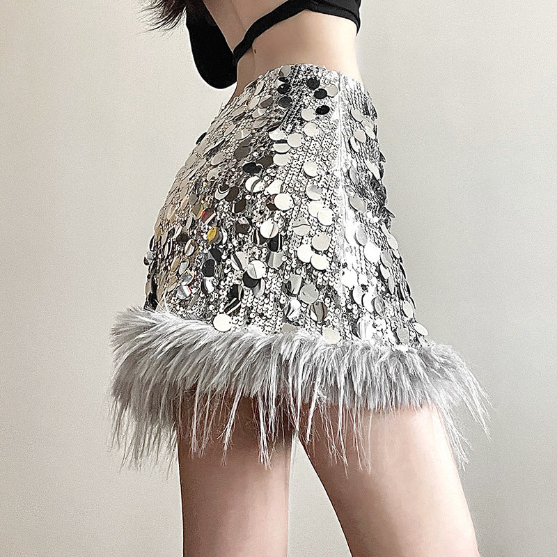 Silver Toned Embellished Peplum Skirt