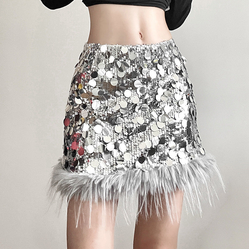 Silver Toned Embellished Peplum Skirt