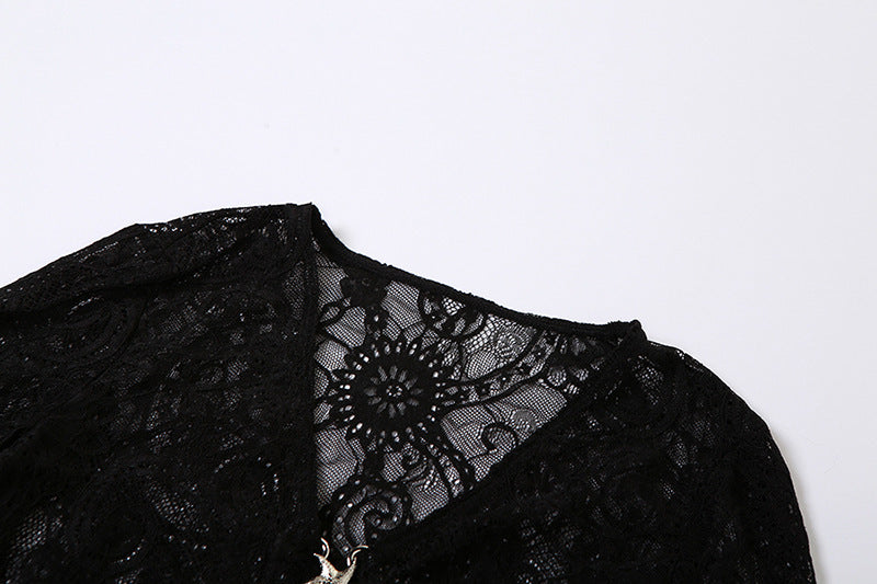 Women Self Design Sheer V-Neck Polyester Top