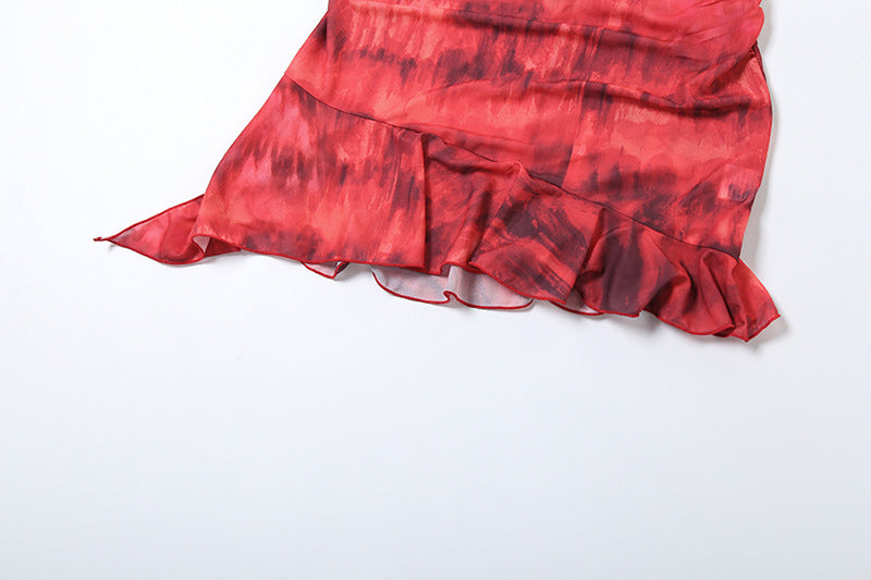 Abstract Printed Ruffled Sheath Dress