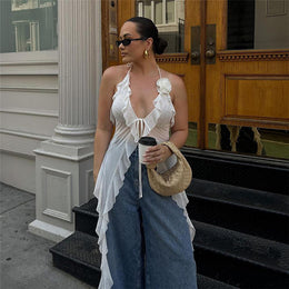 Halter Neck Ruffles High-Low Top