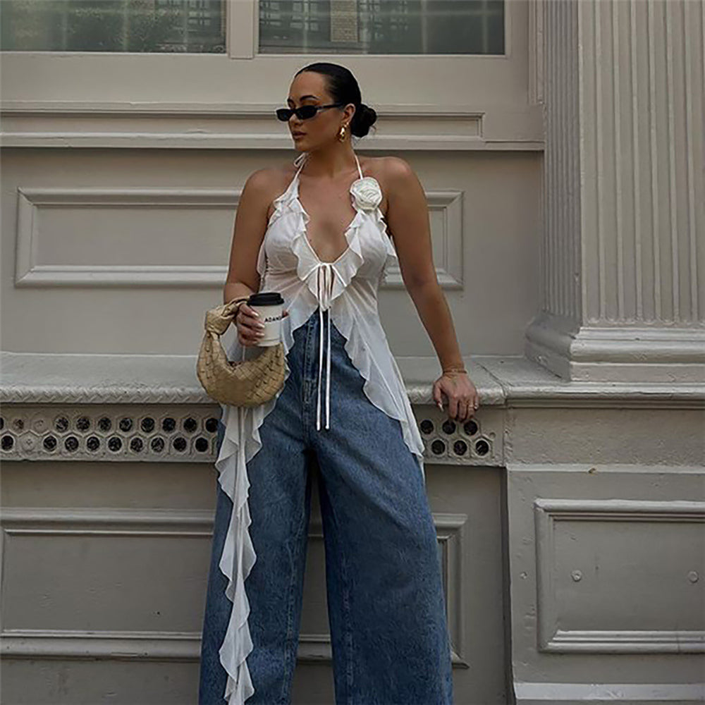 Halter Neck Ruffles High-Low Top