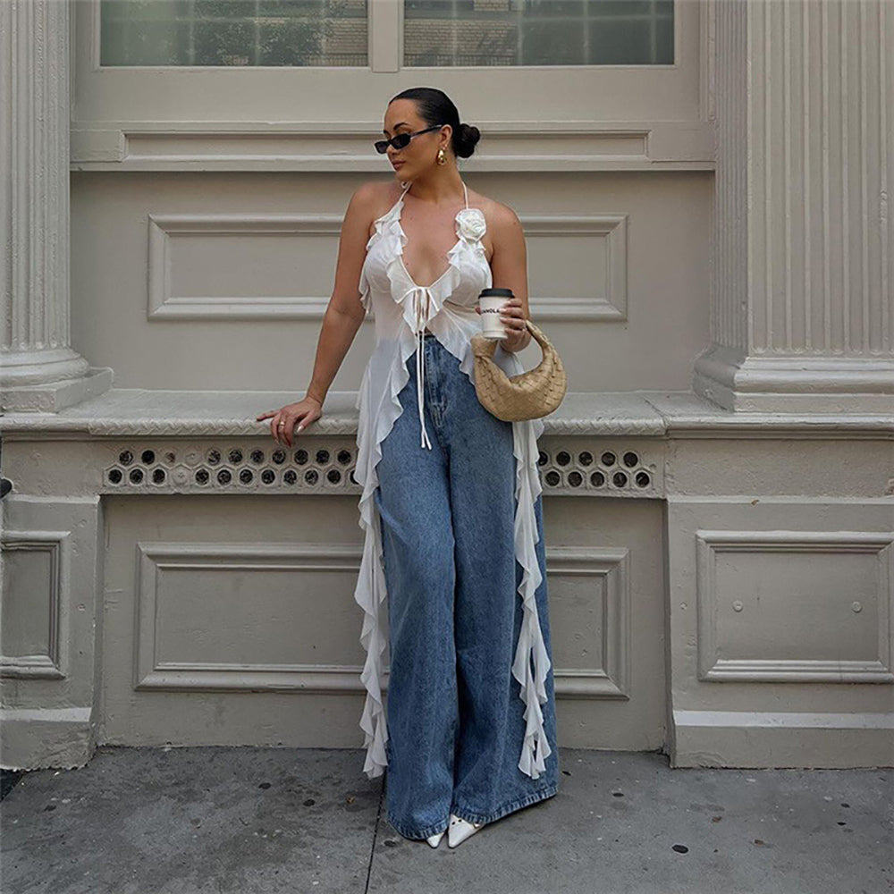 Halter Neck Ruffles High-Low Top