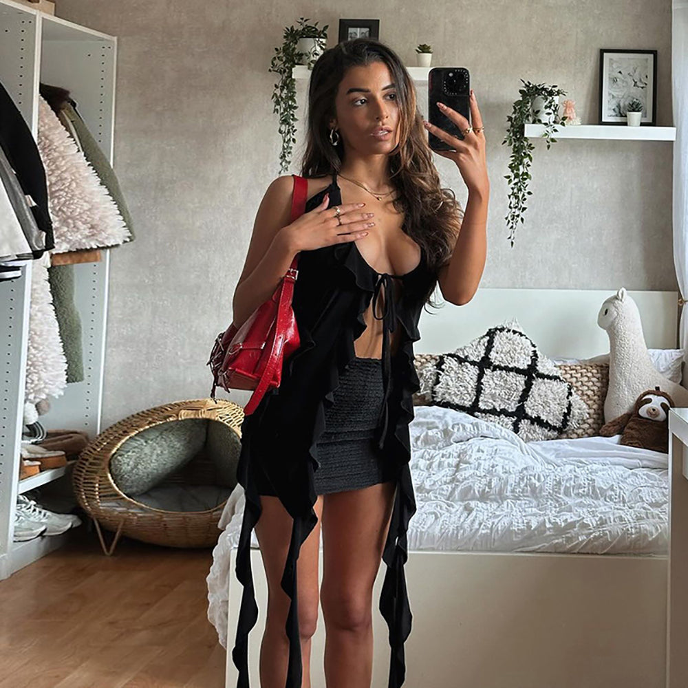 Halter Neck Ruffles High-Low Top