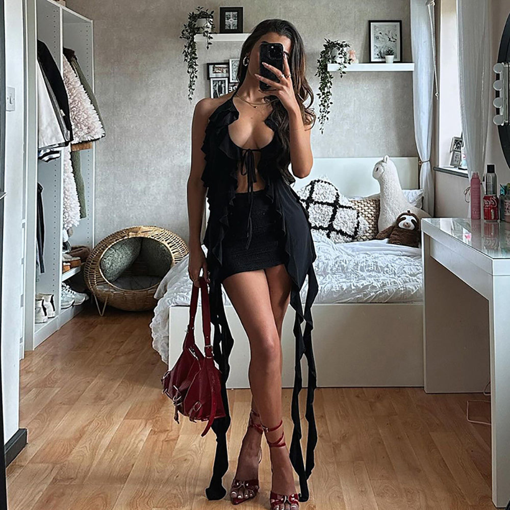 Halter Neck Ruffles High-Low Top