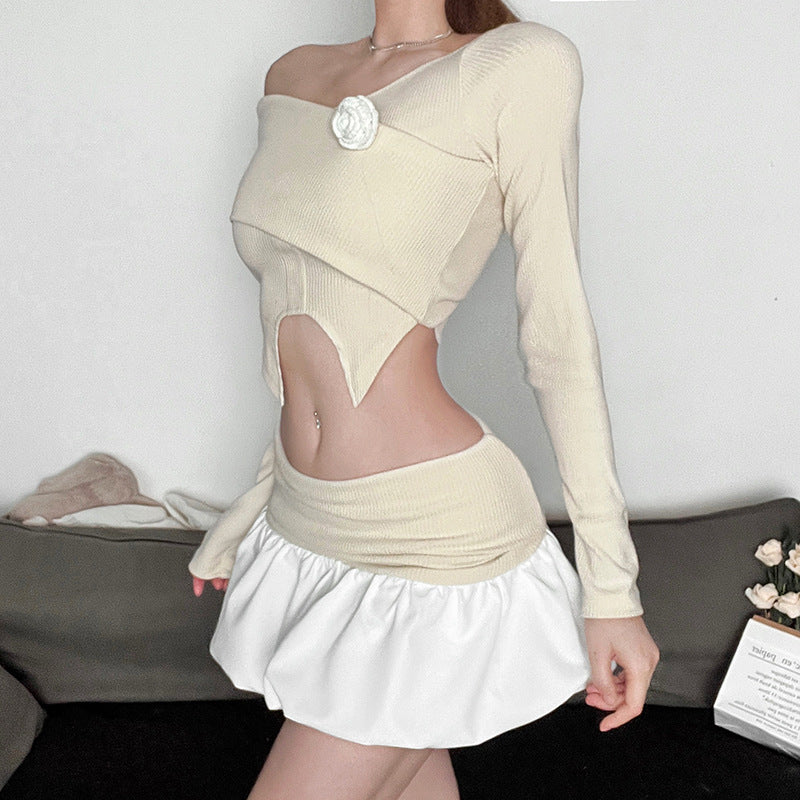 Off-Shoulder Long Sleeves Crop Top