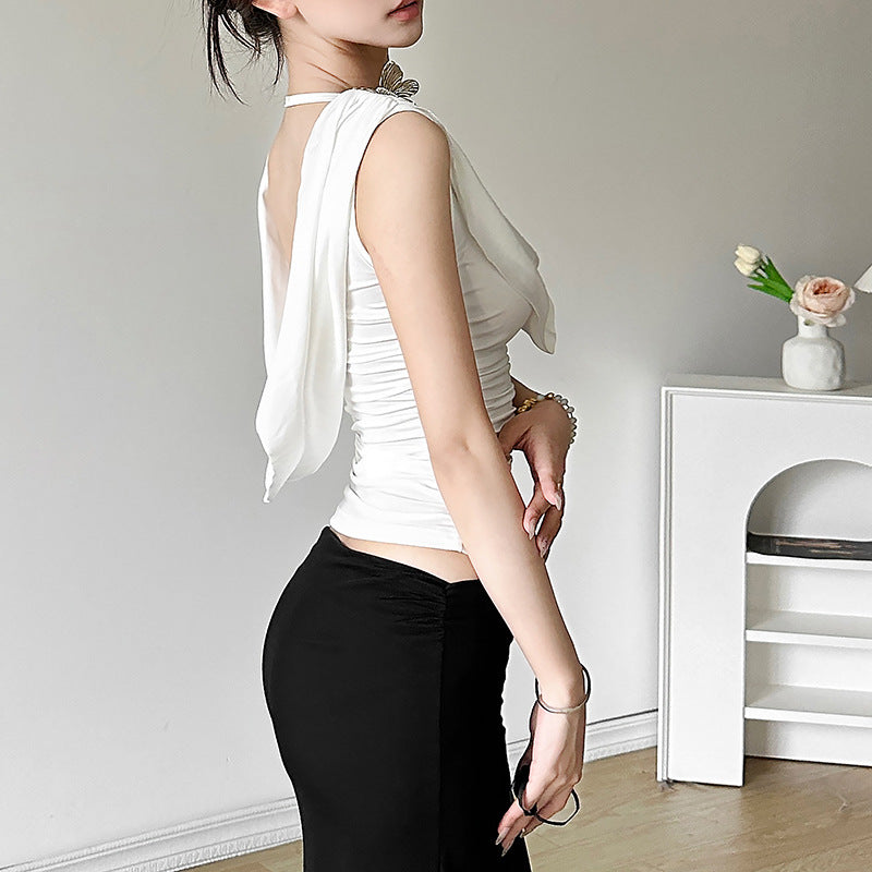 Striped Cowl Neck Georgette Top