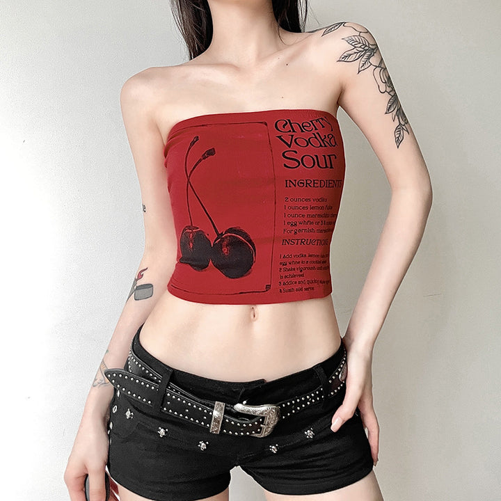 Women Cherry Vodka Sour Graphic Tube Top