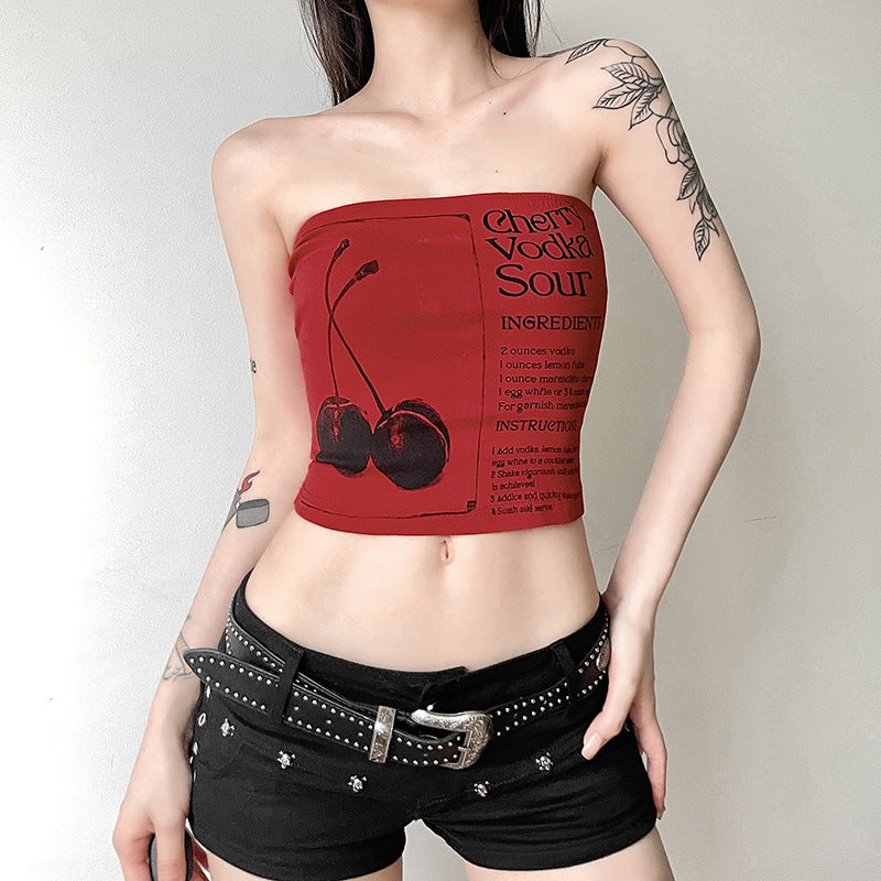 Women Cherry Vodka Sour Graphic Tube Top