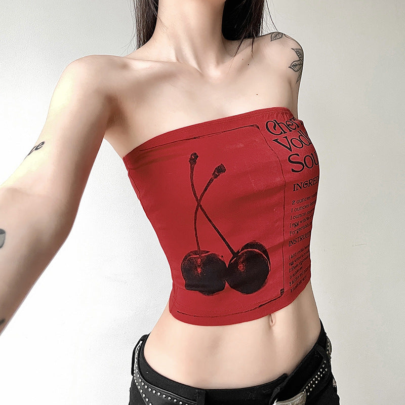 Women Cherry Vodka Sour Graphic Tube Top