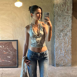 Women Abstract Printed Tie-Up Neck Top