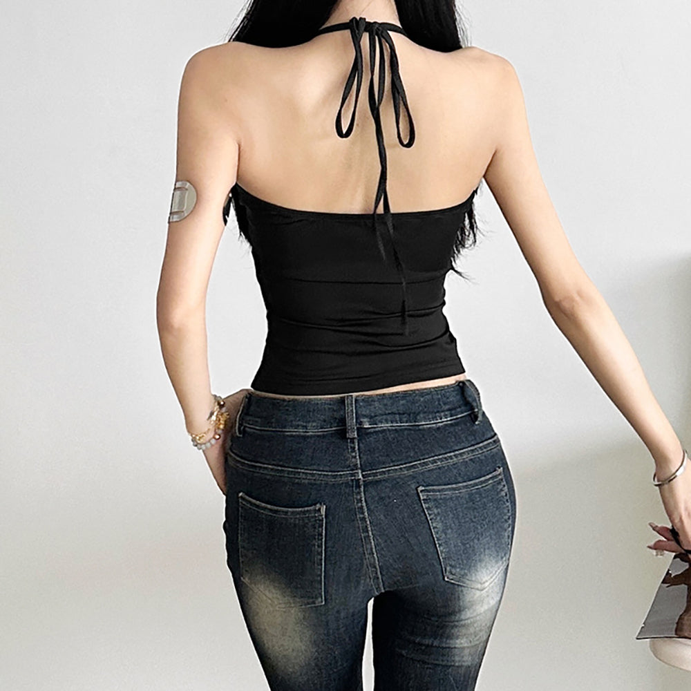 Women Sleeveless Halter Neck Crop Top