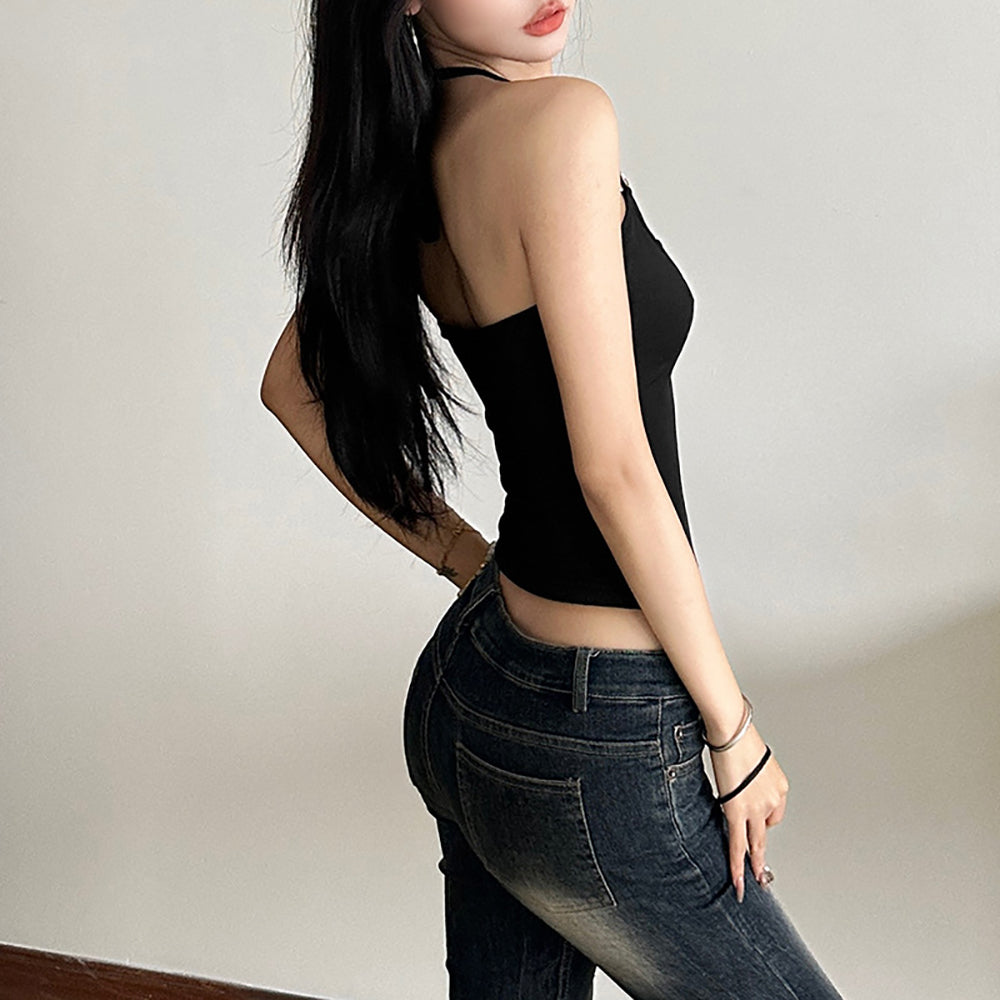Women Sleeveless Halter Neck Crop Top