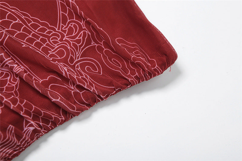 Red Floral Strapless Maxi Dress
