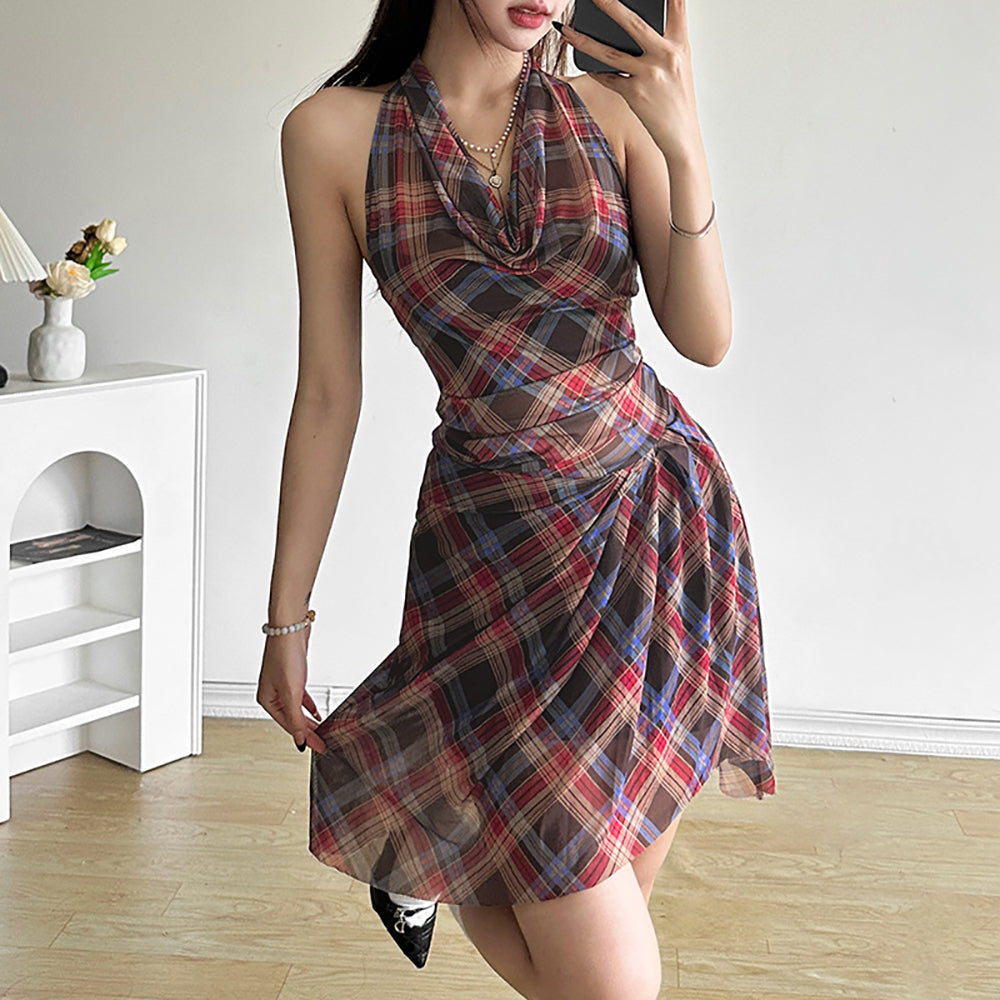 Women Red Print Cowl Neck Midi Dress