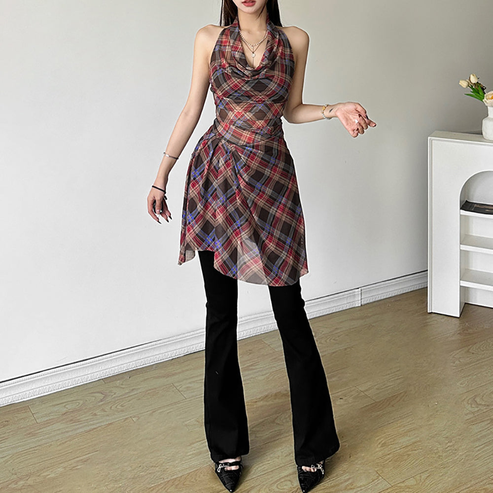Women Red Print Cowl Neck Midi Dress