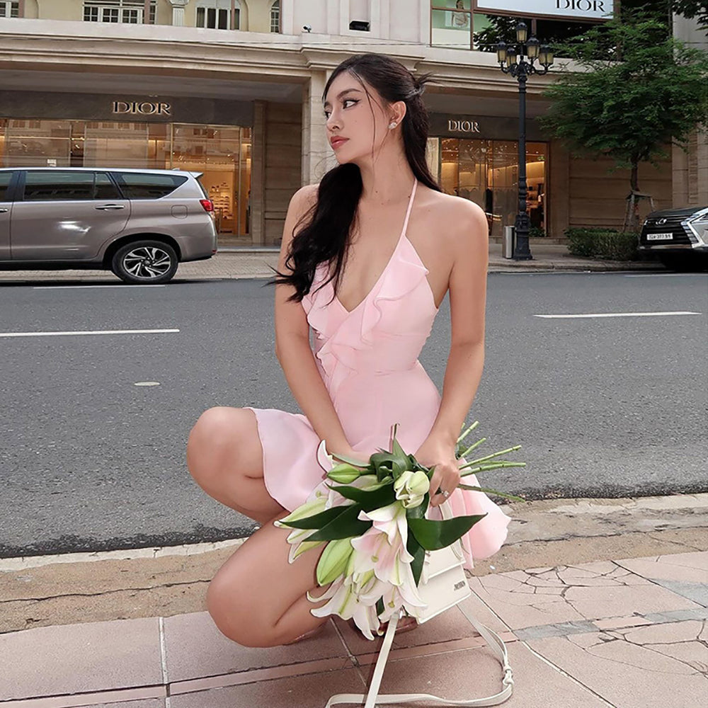 Women Shoulder Straps Fit and Flare Mini Dress