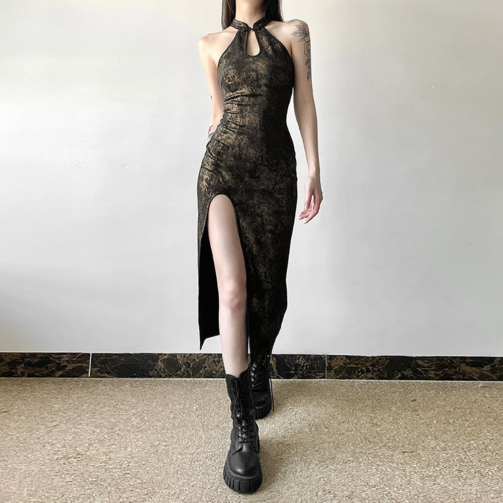 Keyhole Neck Bodycon Midi Dress