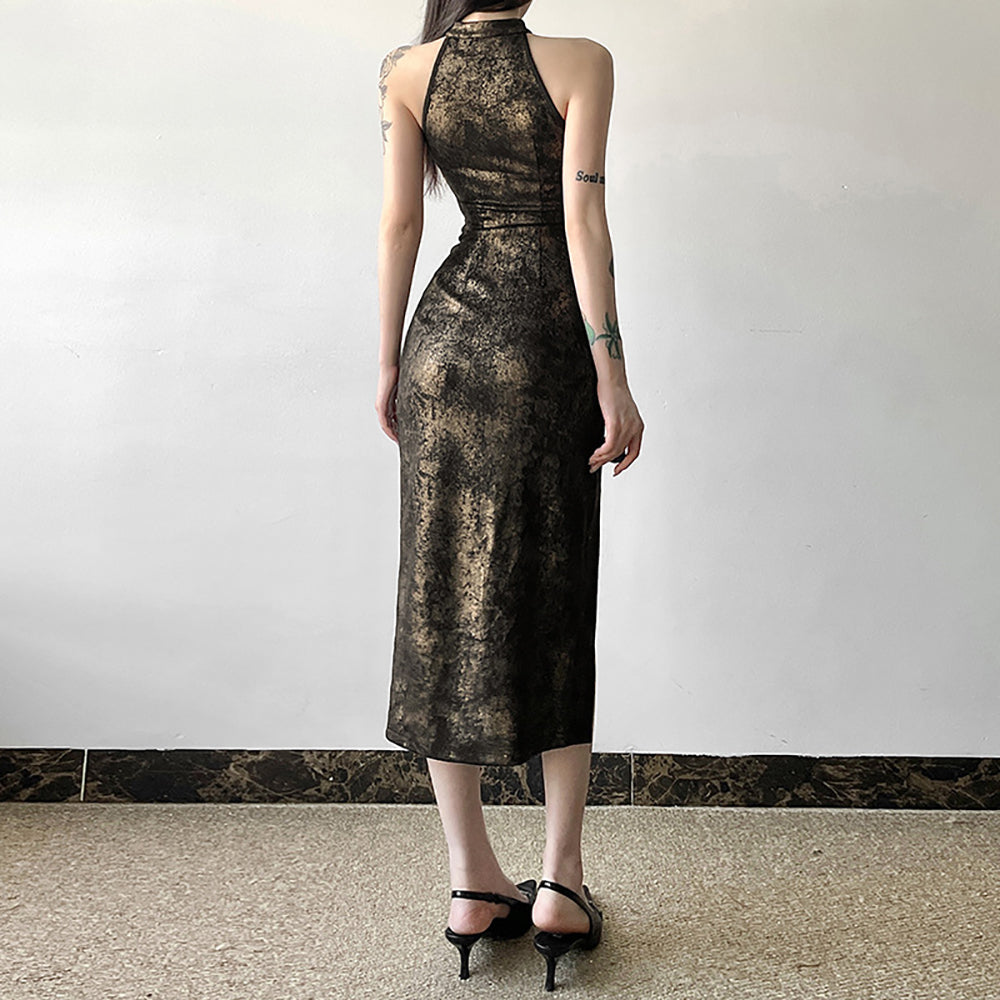 Keyhole Neck Bodycon Midi Dress