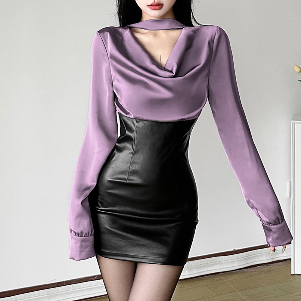 Colourblocked Cowl Neck Bodycon Mini Dress