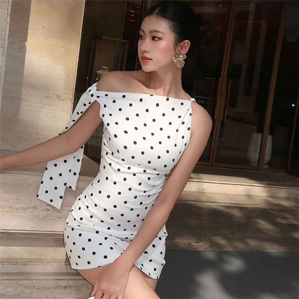 Polka Dot Print One Shoulder Sheath Mini Dress