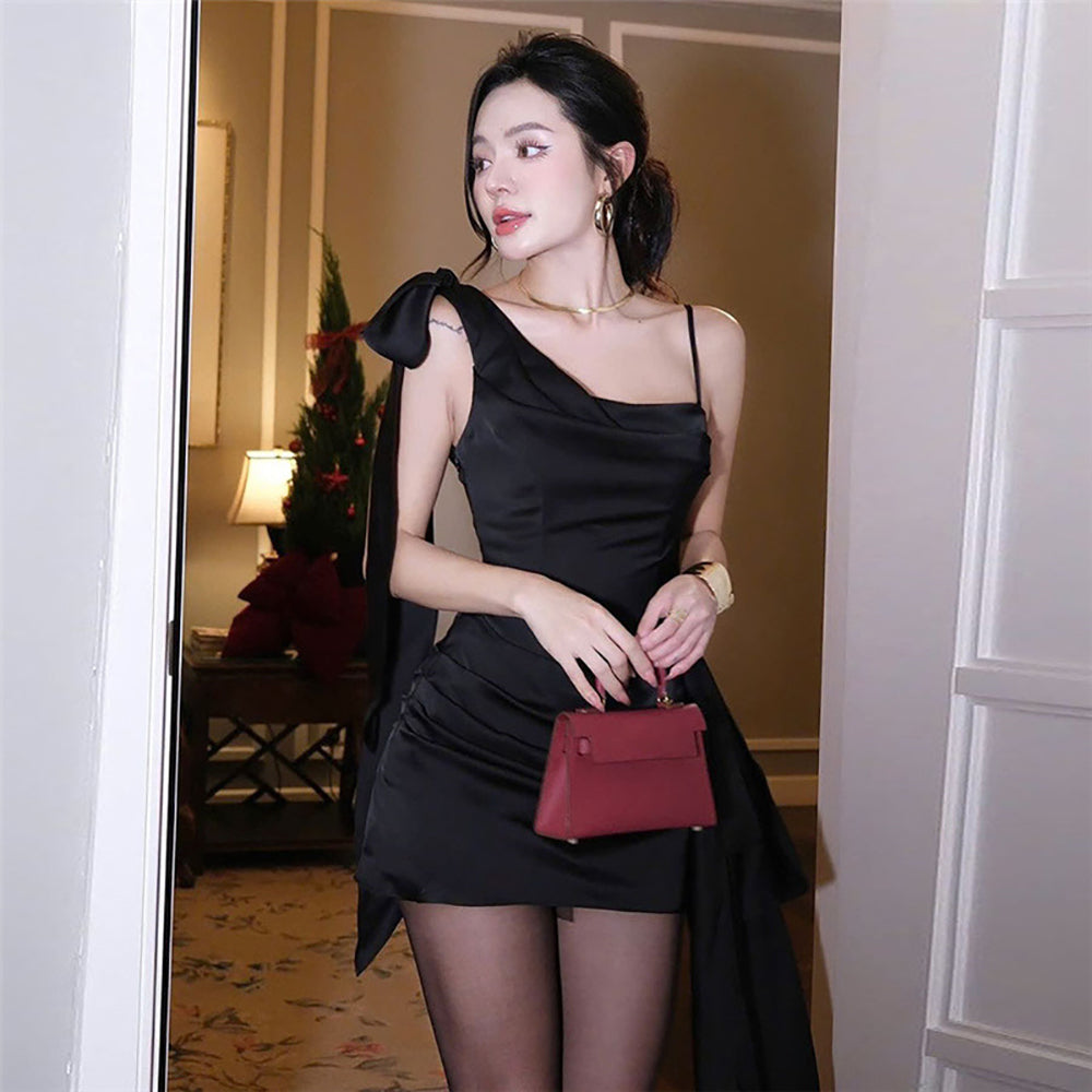One Shoulder Georgette Bodycon Mini Dress