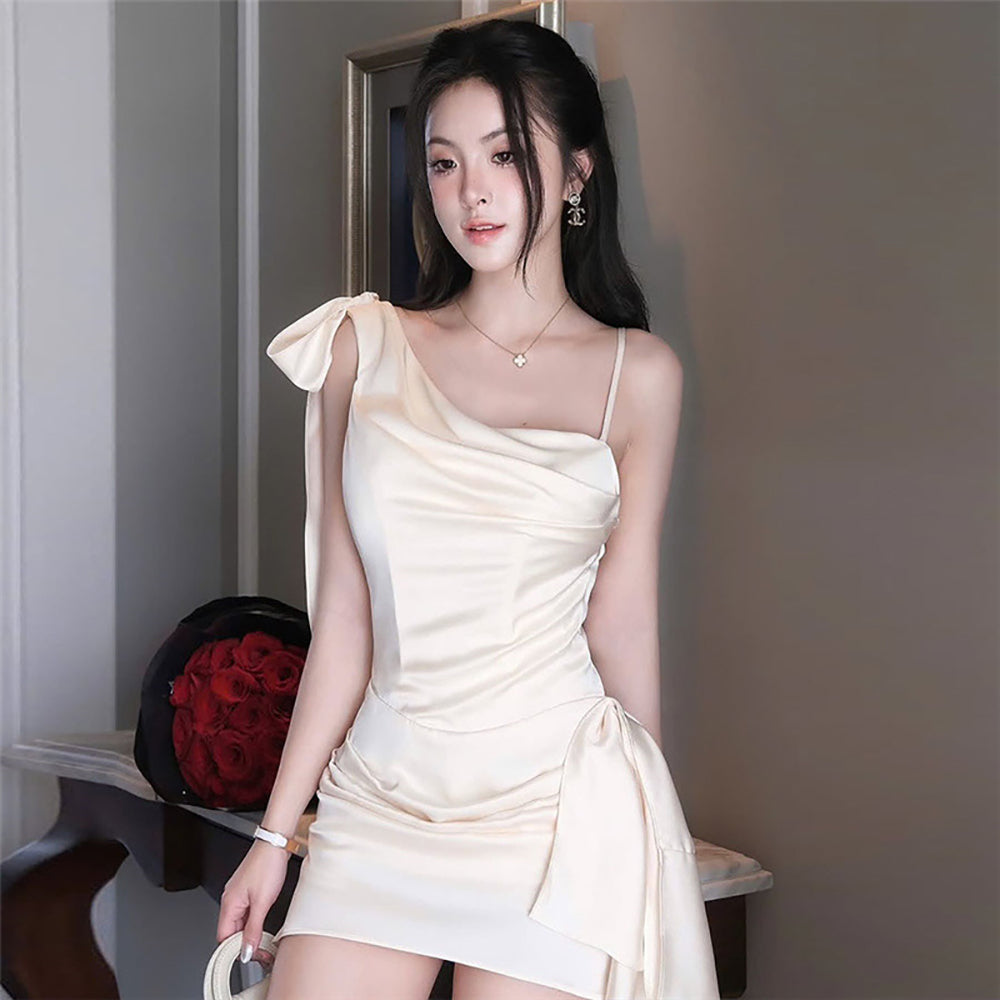 One Shoulder Georgette Bodycon Mini Dress