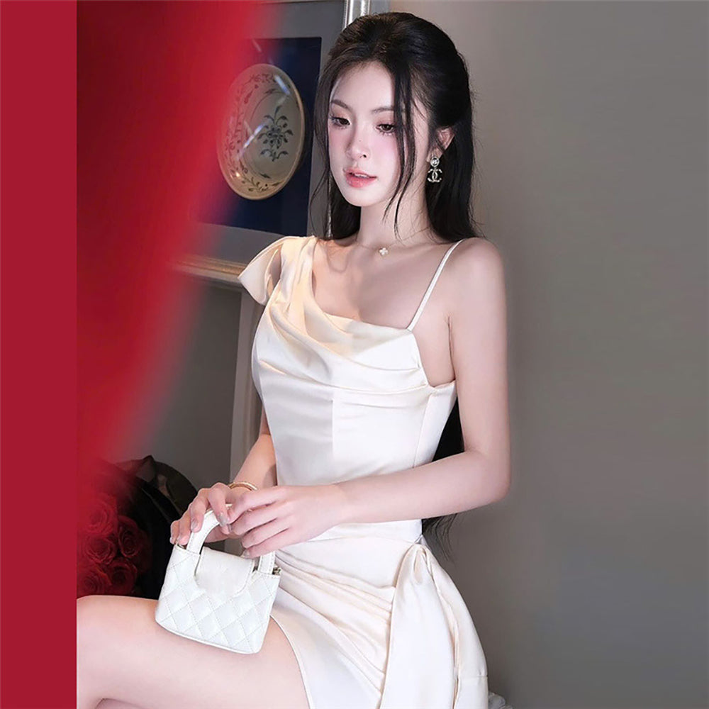 One Shoulder Georgette Bodycon Mini Dress