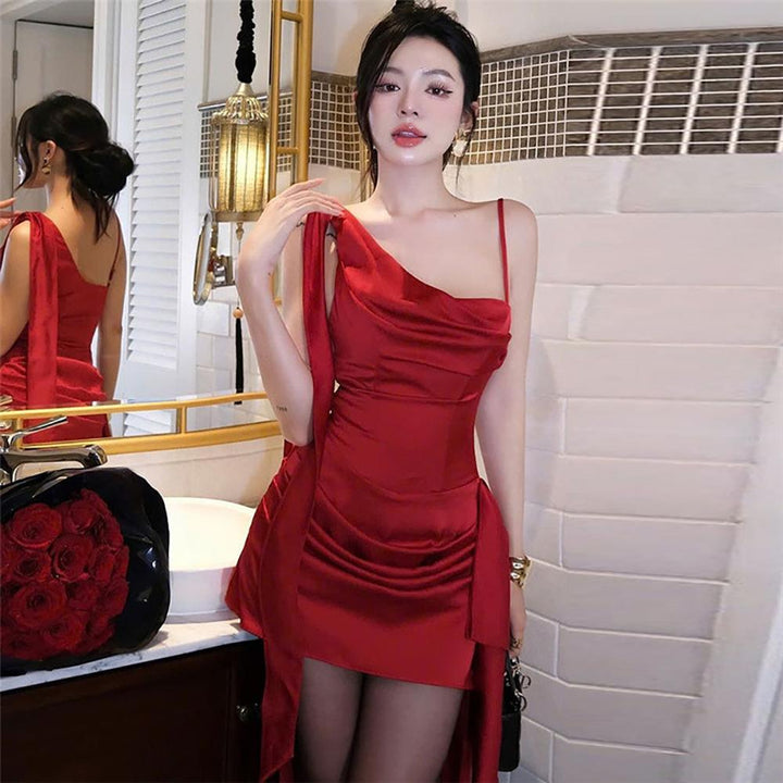 One Shoulder Georgette Bodycon Mini Dress