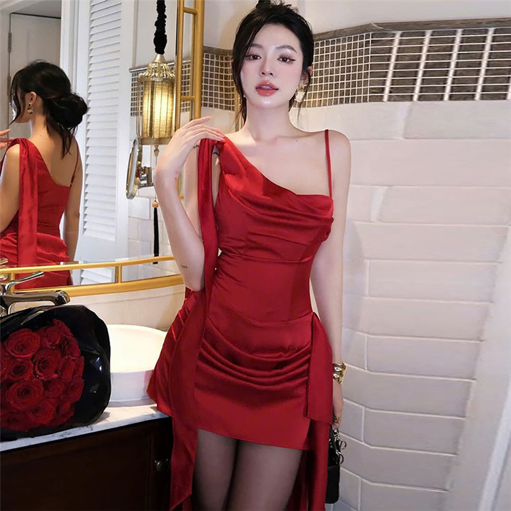 One Shoulder Georgette Bodycon Mini Dress