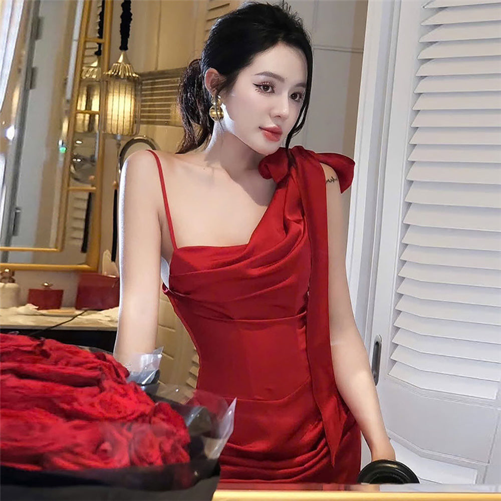 One Shoulder Georgette Bodycon Mini Dress