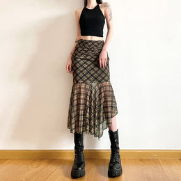 Checked Flared Midi Skirt