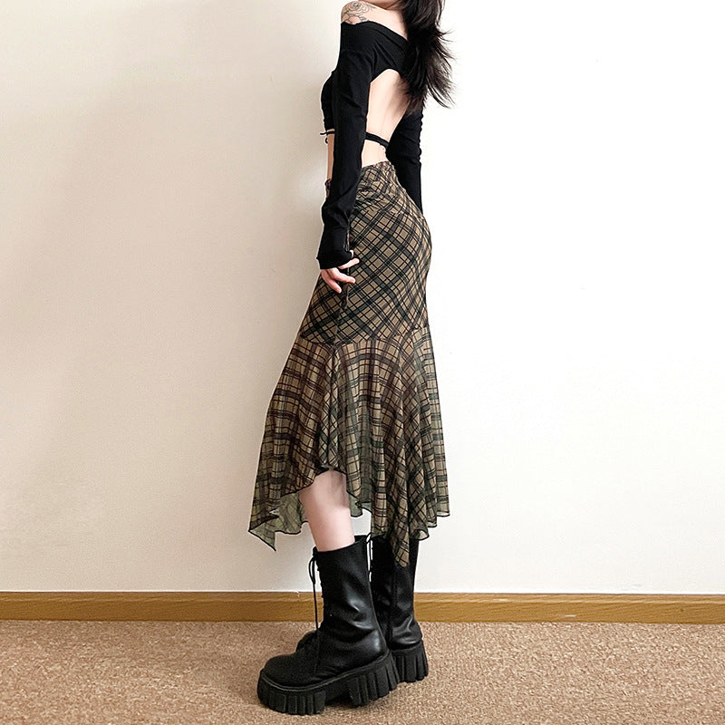 Checked Flared Midi Skirt