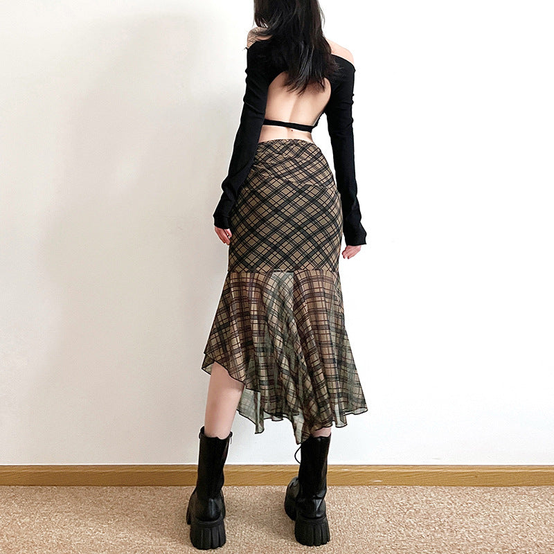 Checked Flared Midi Skirt