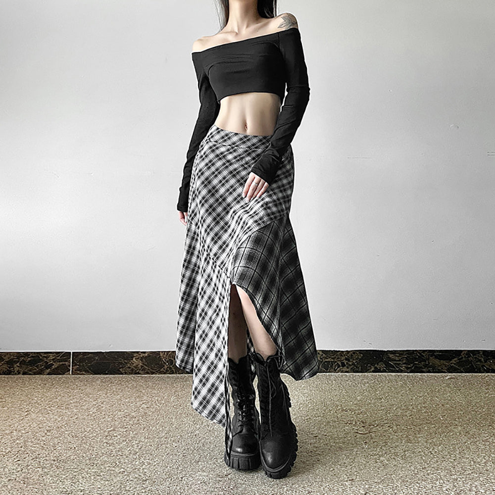 Women Checked Flared Maxi Skirt