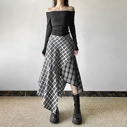 Women Checked Flared Maxi Skirt