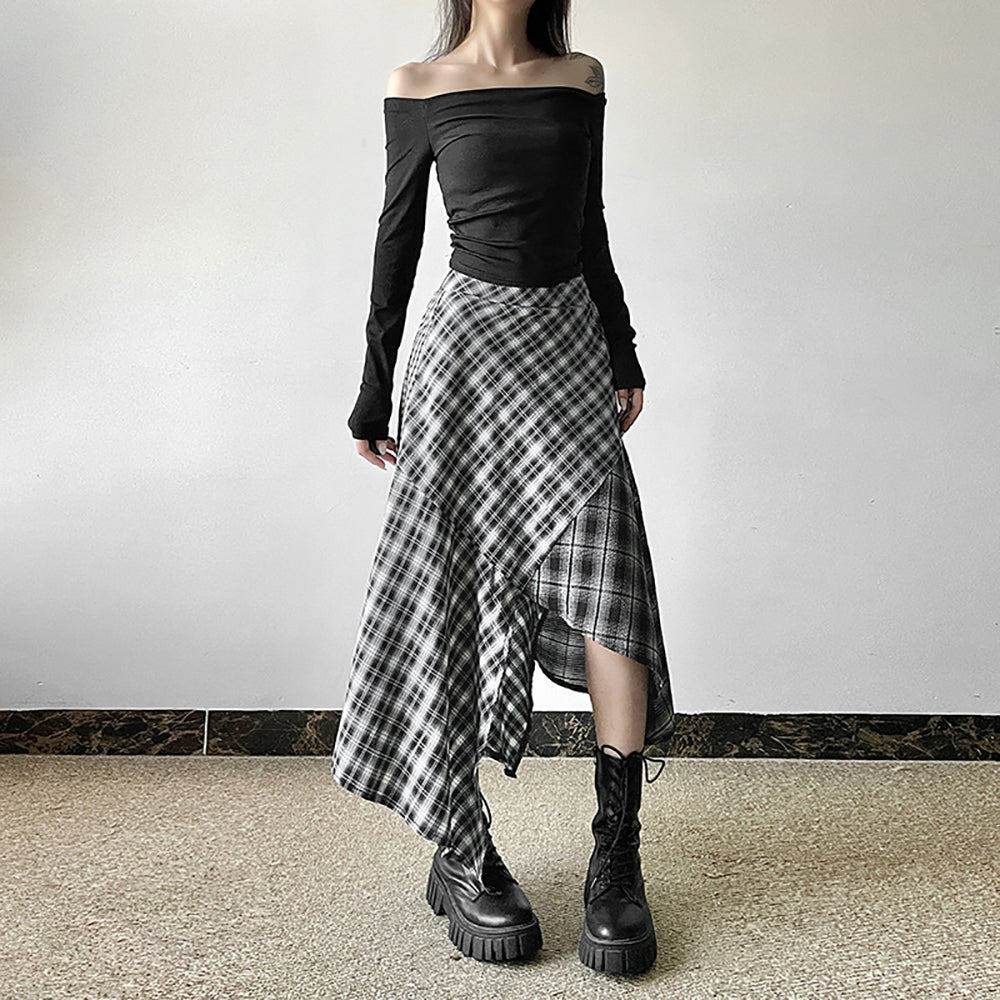 Women Checked Flared Maxi Skirt