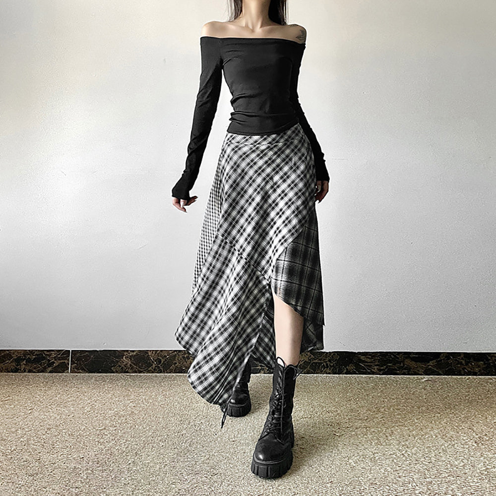 Women Checked Flared Maxi Skirt