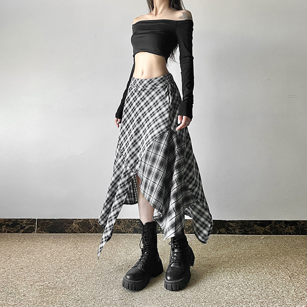 Women Checked Flared Maxi Skirt