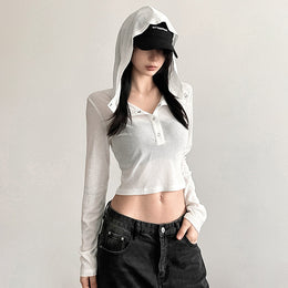 White Hooded Crop Top