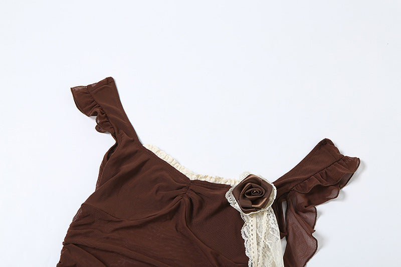 Square Neck Ruffles Sheer Top