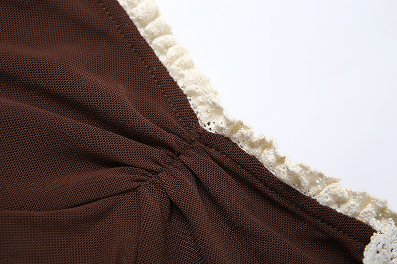 Square Neck Ruffles Sheer Top