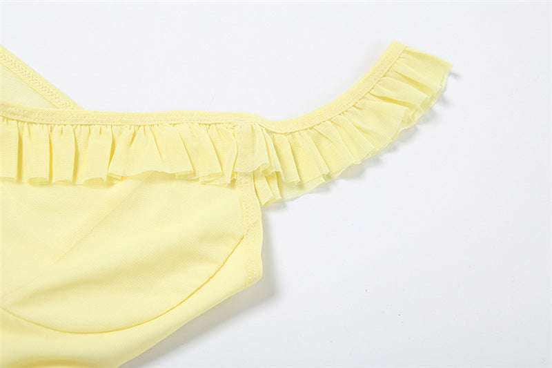 V-Neck Solid Ruffles Top