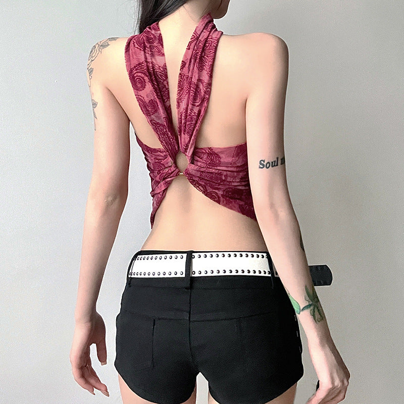Print Halter Neck Georgette Top