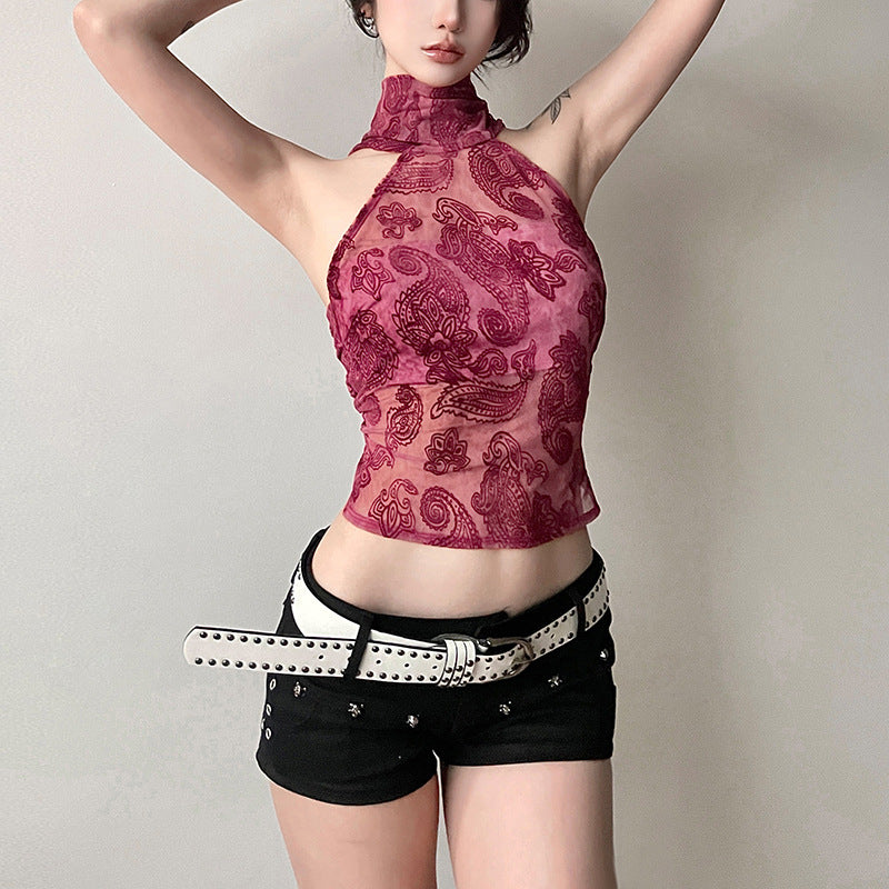 Print Halter Neck Georgette Top