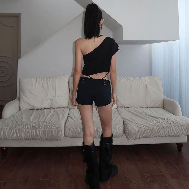 Graphic Printed One Shoulder Crop Top