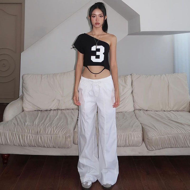 Graphic Printed One Shoulder Crop Top