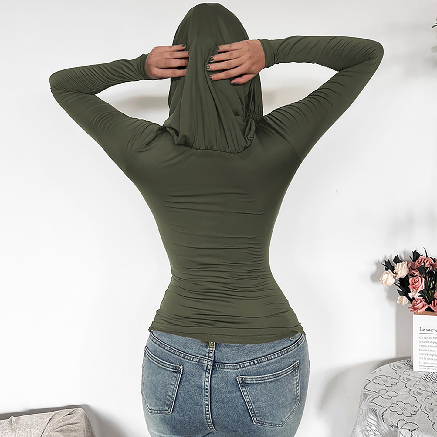 Women Solid Hood Top