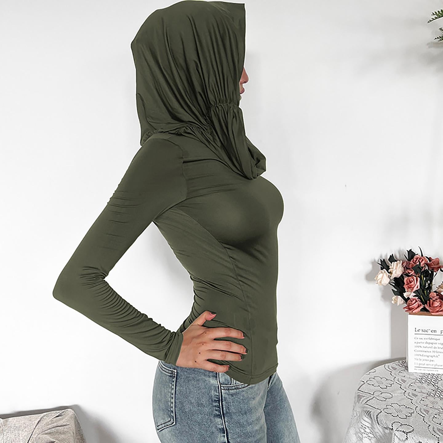 Women Solid Hood Top